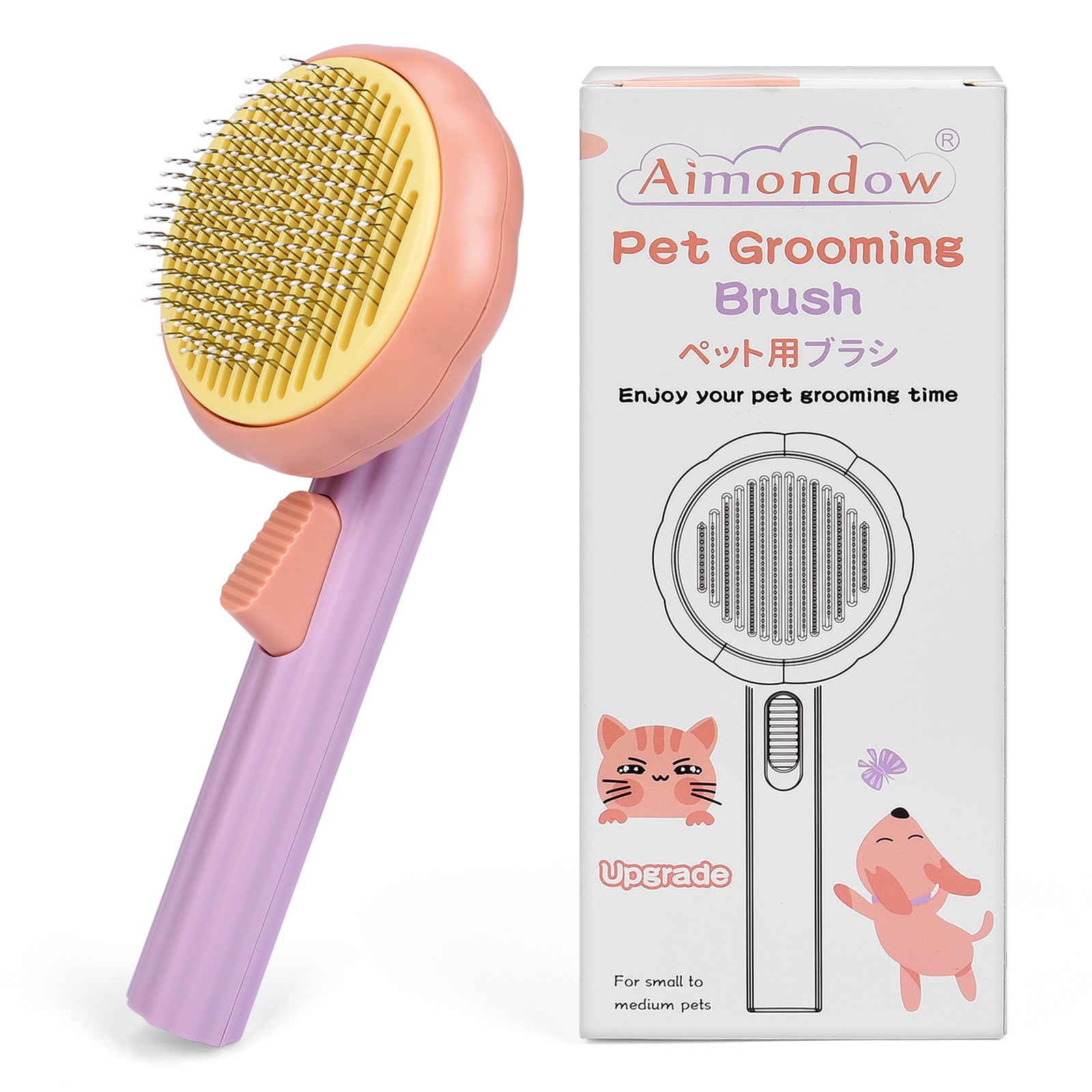 Aimondow Pet Self-Cleaning Slicker Brush Dogs Cats Grooming Brush Cat
