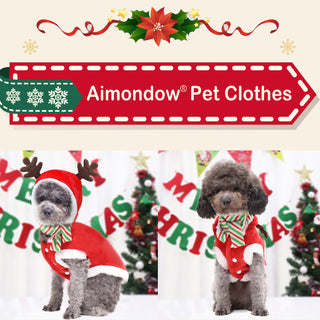 Aimondow Pet Christmas Clothes Xmas Holiday Warm Dog Hoodies Vintage Coat New Year Soft Cosplay Puppy Sweaters for Small Dogs and Cats