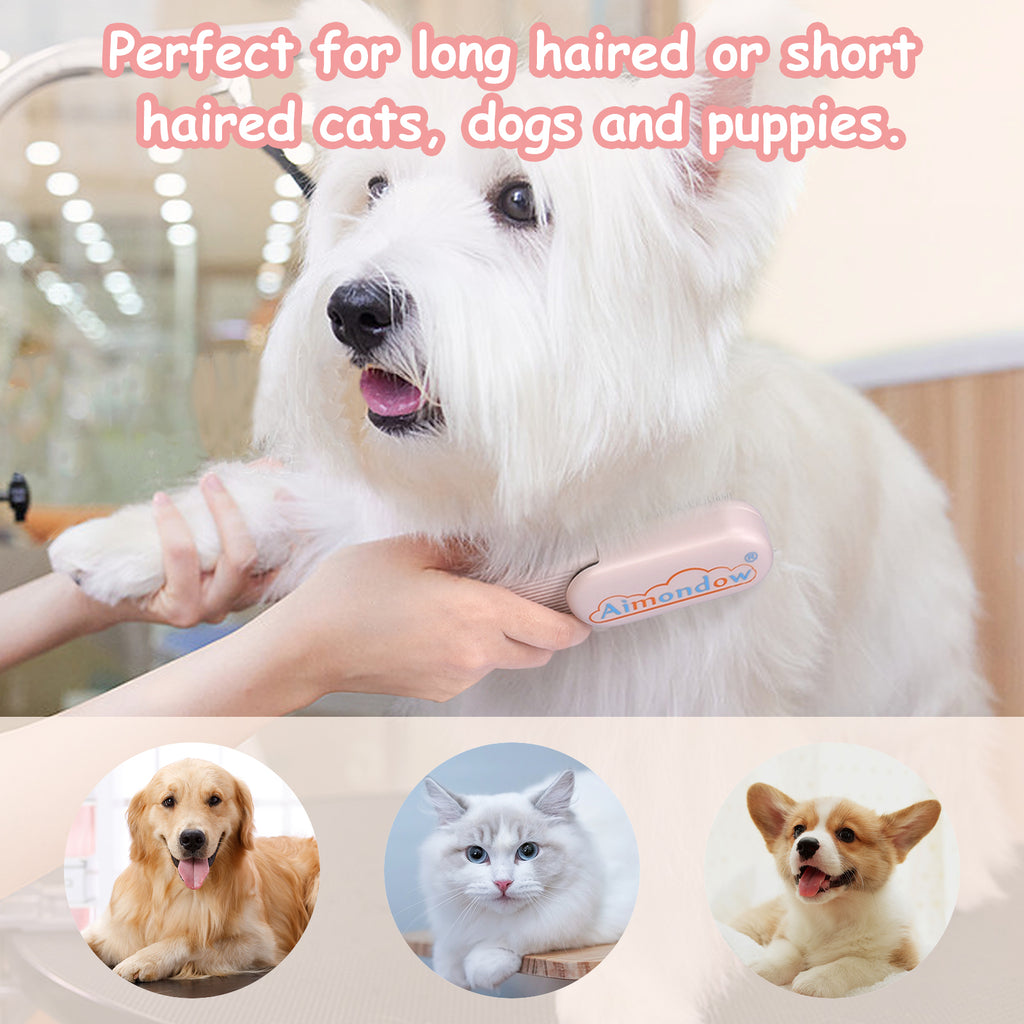 Aimondow Dog Brush Cat Grooming Brush for Long and Short Hair Dogs Cats Self Cleaning Shedding Brush for Massage Removes Puppy Loose Undercoat Mats Tangled Hair